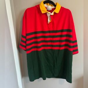 Vintage rugby polo shirt striped colour blocking collar men’s XXL